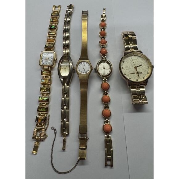 Lot Of 5 Assorted Women’s Wrist Watches Gold Tone Bling All Working main image 5
